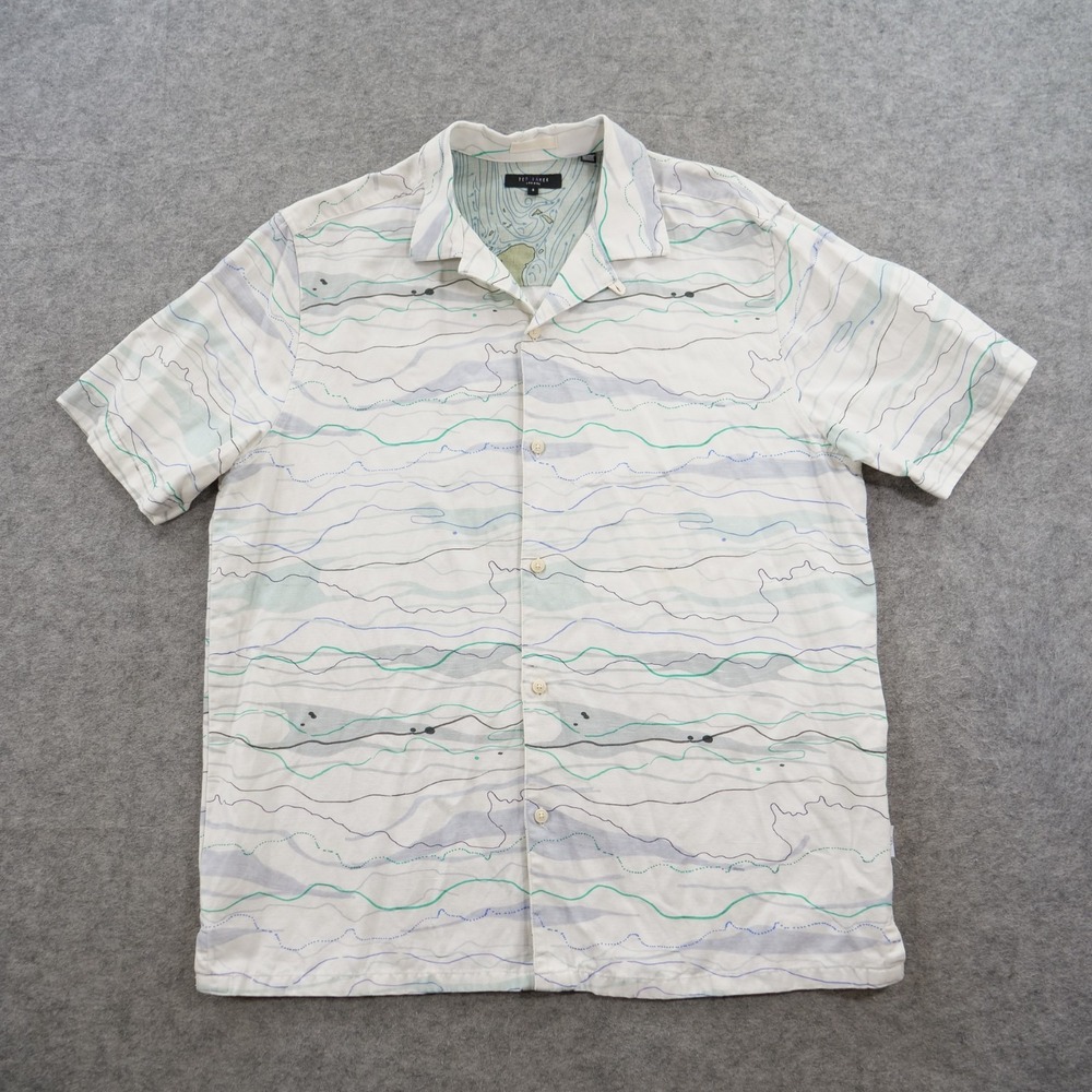 Ted Baker Shirt Mens Large Blue Short Sleeve Button  Abstract Map Print